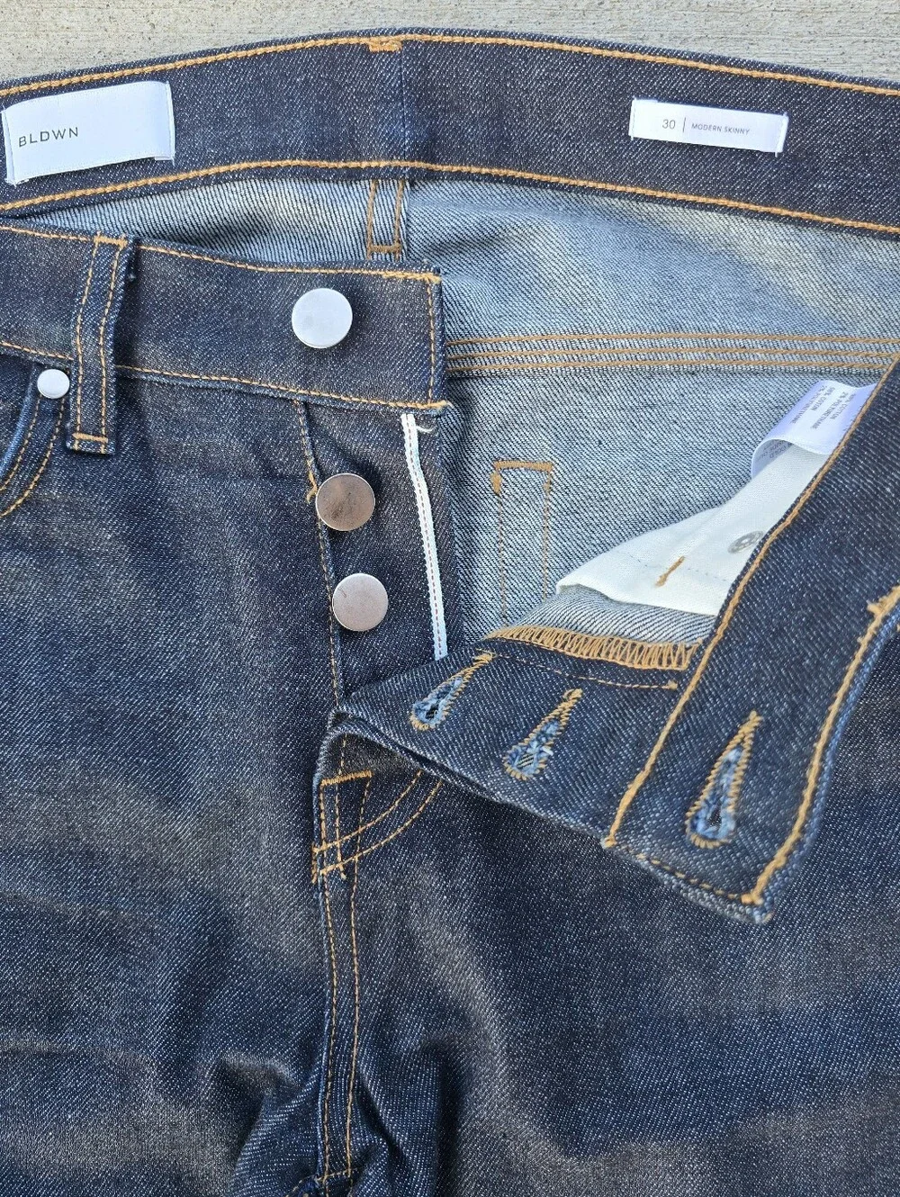 BLDWN Baldwin Modern Skinny Fit Stretch Selvedge Jeans Dark Denim Size 30